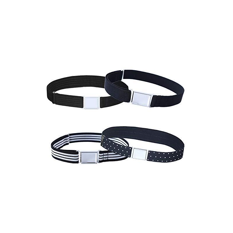 Kajeer 4PCS Cintura magnetica regolabile per bambini - Grande cintura elastica elasticizzata con fibbia magnetica facile per ragazze da 2-15 anni (Nero/Strisce/Motivo a onde/Punto bianco)