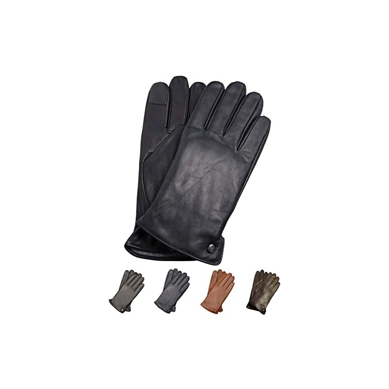 Guanti In Pelle Da Uomo AKAROA Con Touchscreen - Fodera 50% Cashmere E 50% Lana, Pelle Italiana, 5 Taglie Da S A XXL