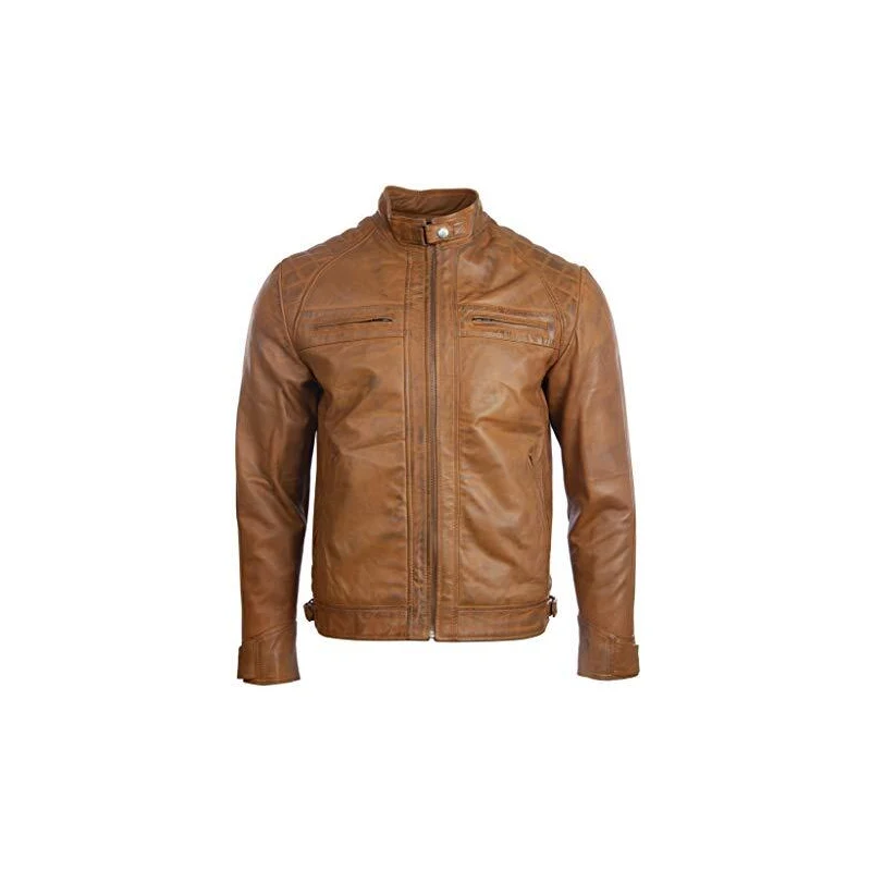 Giacca da uomo in pelle marrone stile Café Racer
