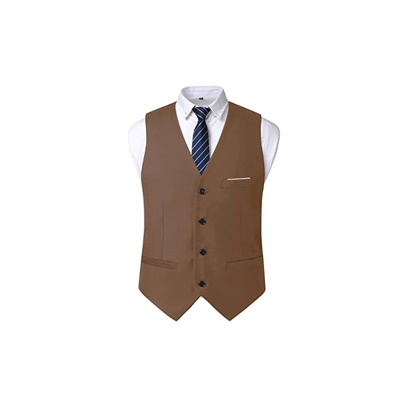 Completo Uomo 3 Pezzi In Tweed A Spina Di Pesce - Smoking Da Cerimonia Con Giacca Gilet Pantaloni - Colore Caffè Taglia 58 - 2