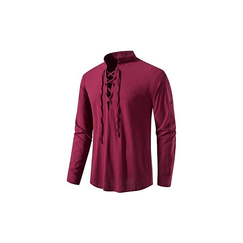 LucMatton Camicia da uomo classica in cotone con lacci medievali ...