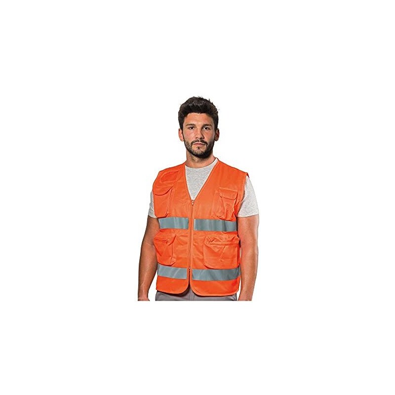 LOGICA Alta visibilità Gilet Arancione con PORTANOME E Tasche (L