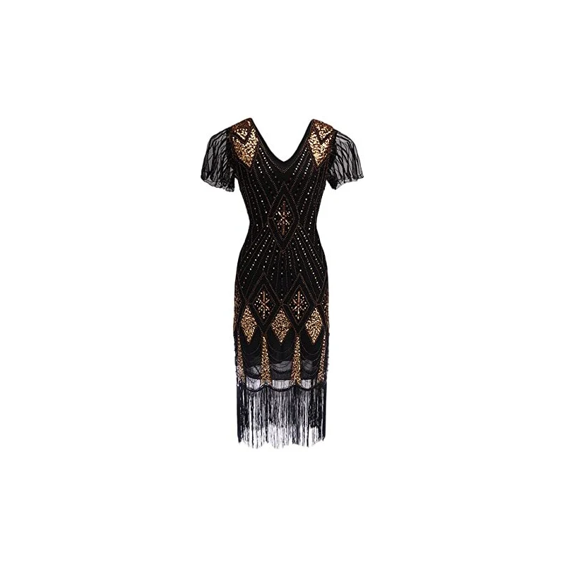 Generico Vestito da Cocktail Donna Eleganti Cerimonia, Vestito Cerimonia Donna Glitter con Frange, Vestito Compleanno Donna Paillettes Vintage, Abito da Sera Bretelle, Abito da Cocktail Slim Anni 80