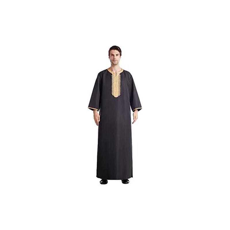 Abbigliamento Arabo Uomo Musulmano - Manica Lunga Medio Oriente vestibilità Universale Abbigliamento Islamico Thobe Lino Musulmano Medio Oriente Arabi Vestiti Lunghi Abbigliamento Preghiera per Uomo