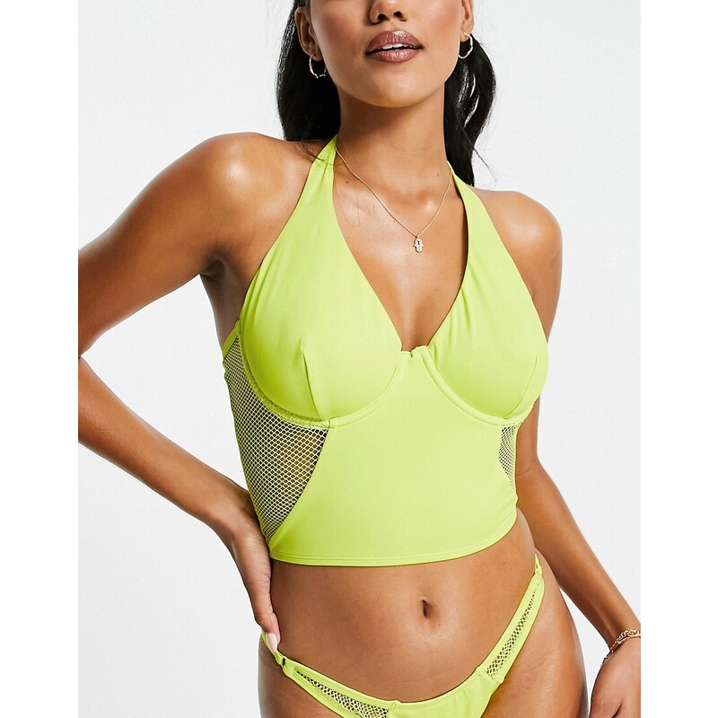 We Are We Wear Fuller Bust We Are We Wear Coppe Grandi - Top bikini con ferretto color chartreuse con inserto a rete-Verde