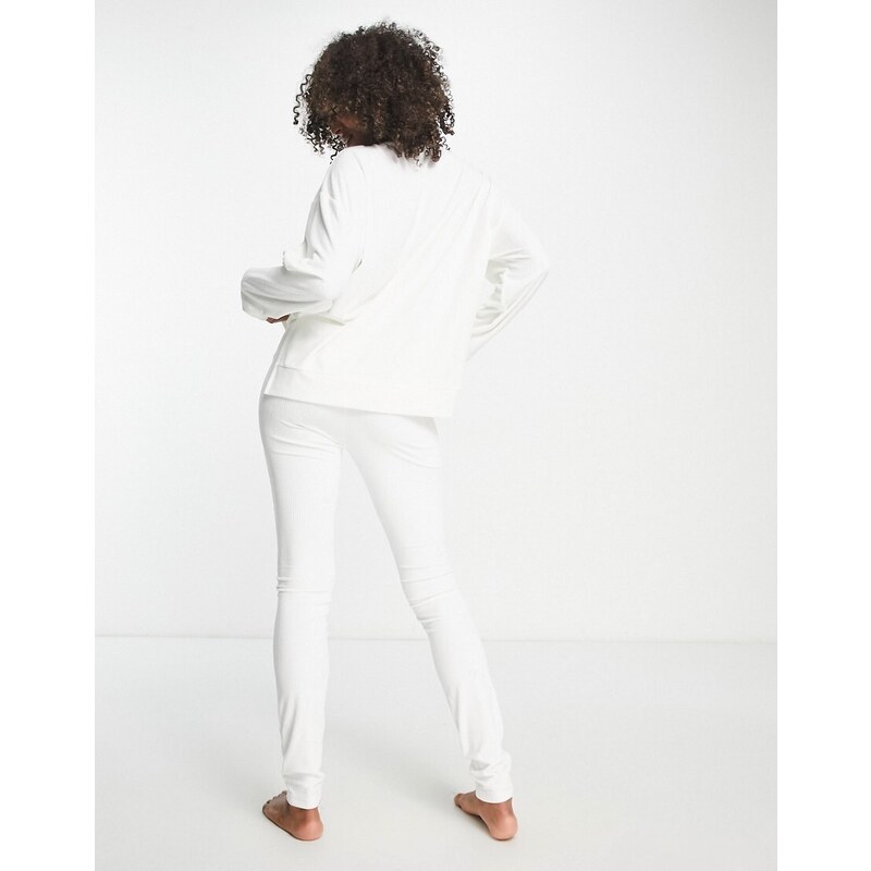 ASOS Tall ASOS DESIGN Tall - Felpa e leggings da casa in velour a coste color crema-Bianco