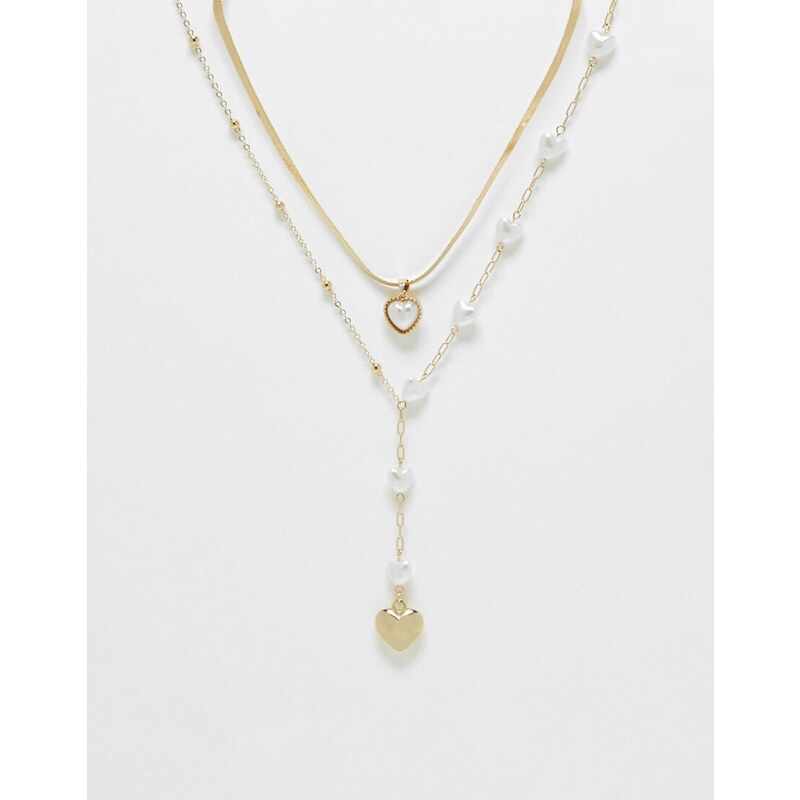 Ashiana - Collana stile lariat con perle a forma di cuore-Oro