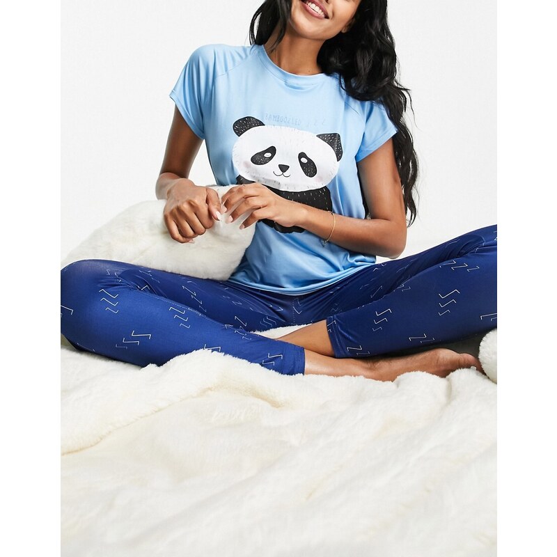Loungeable - Bamboozled Panda - Pigiama blu navy con leggings
