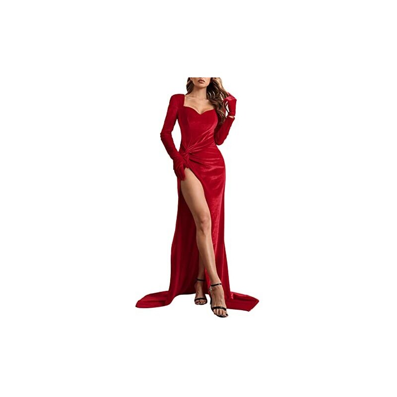 Abito Lungo Aderente HEYDHDSG Da Donna Senza Maniche, Scollo A V Profondo, Spacco Alto Sulla Coscia, In Poliestere E Spandex, Tinta Unita, Primavera/estate - 5