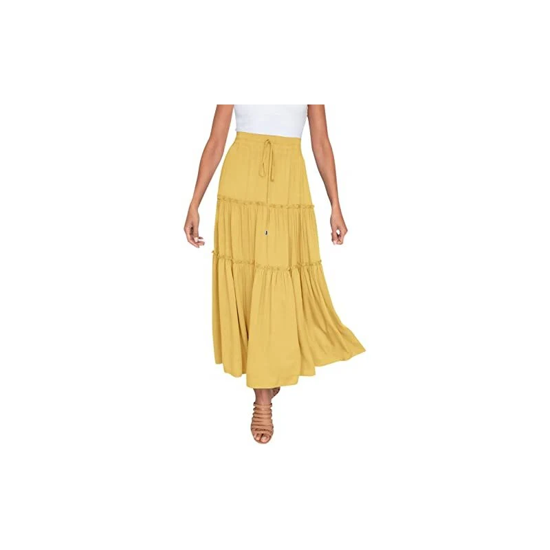 Abbigliamento da ufficio, Gonna estiva in lino da donna, Gonna midi a trapezio marrone, Gonna casual in lino a pieghe, Gonna minimalista, Gonna personalizzata, Xiaolizi 5982 - Italia