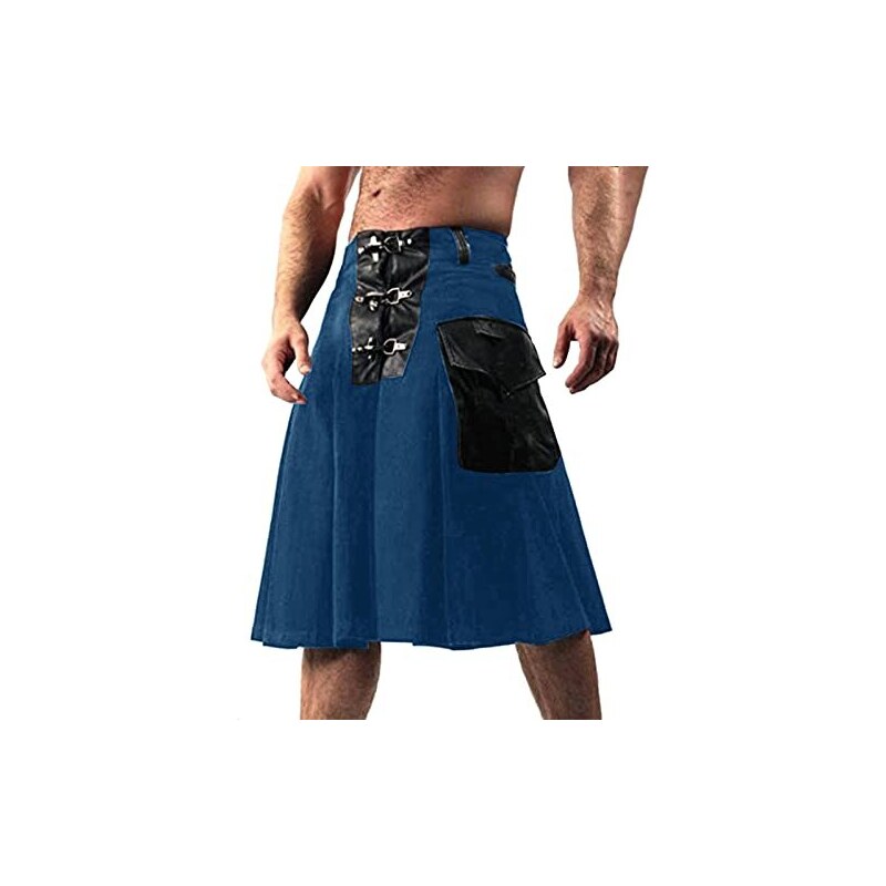 Gonna Scozzese Uomo Kilt Medievale A Pieghe - Stile Retrò Gotico, Tinta Unita, Con Tasche, Estiva