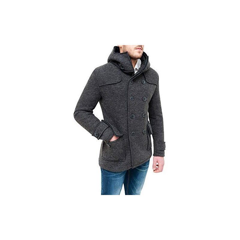 Evoga Cappotto giacca uomo grigio scuro casual invernale doppiopetto slim  fit (L, grigio scuro) 