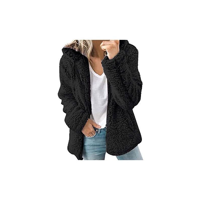 ticticlily Giacca in Pile con Cappuccio Donna Cappotto di Peluche Cardigan  Giacca Teddy Cappotti con Tasche Giacche Pelliccia Ecologica Felpa
