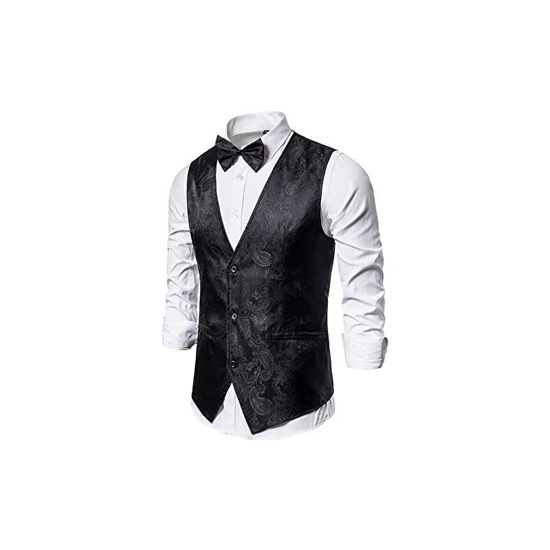 PONERY Gilet da Uomo Formale - Uomo Hipster Steampunk Suit Vest Fashion Senza Maniche Gilet Men Prom Party Disco Wedding Tuxedo Vests Gilet, Nero, S