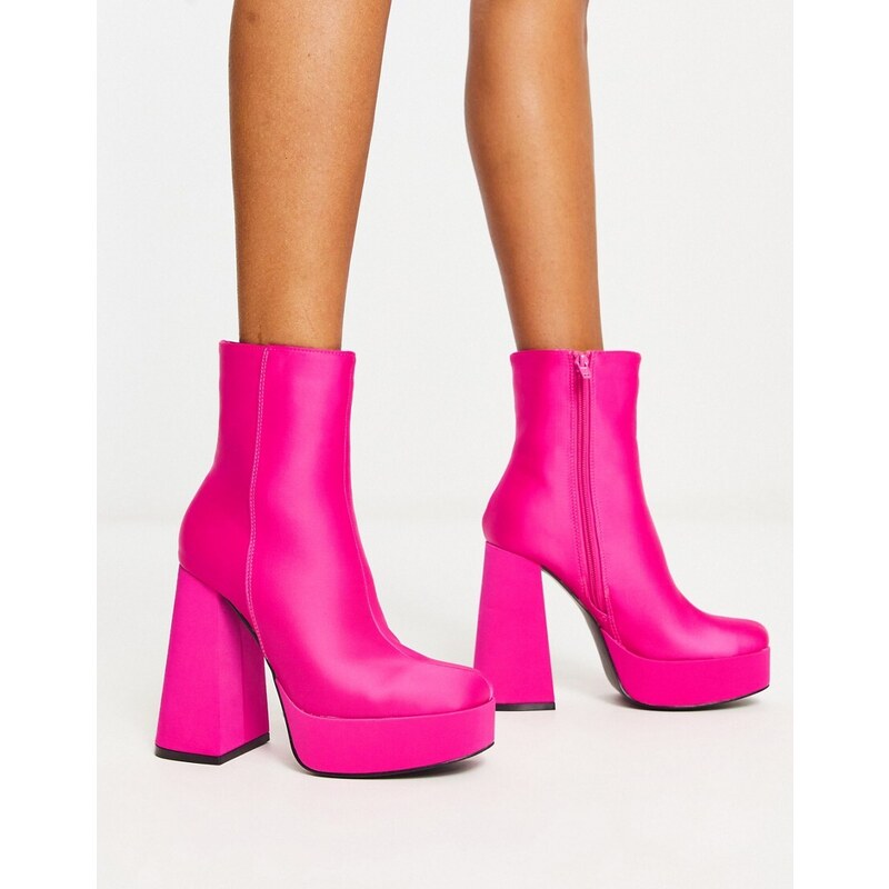 New Look - Stivali in raso rosa con tacco e plateau-Nero