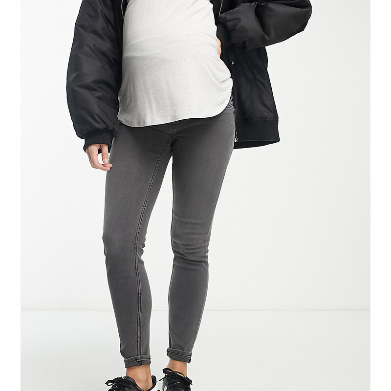 Mama.licious Mamalicious Maternity - Jeans premaman skinny con fascia sopra il pancione grigio medio