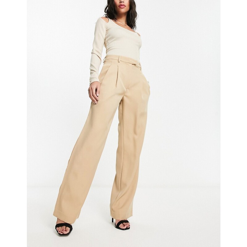 In The Style x Terrie McEvoy - Pantaloni a fondo ampio color cammello a pieghe-Neutro