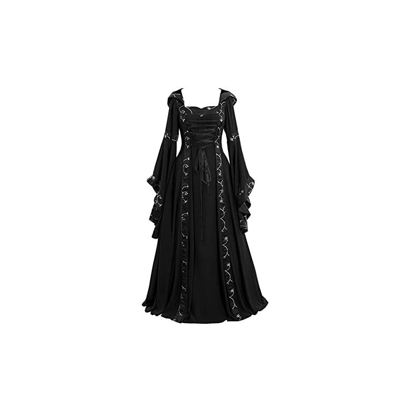 WOXIHUAN Vestiti Donna Medievale Vestito Palazzo Manica Lunga Allacciare Retro Halloween Lungo Abito Medievale Da Donna Costume Rinascimentale Abito Cosplay Costume Partito Gotico Eleganti Abiti 107925569