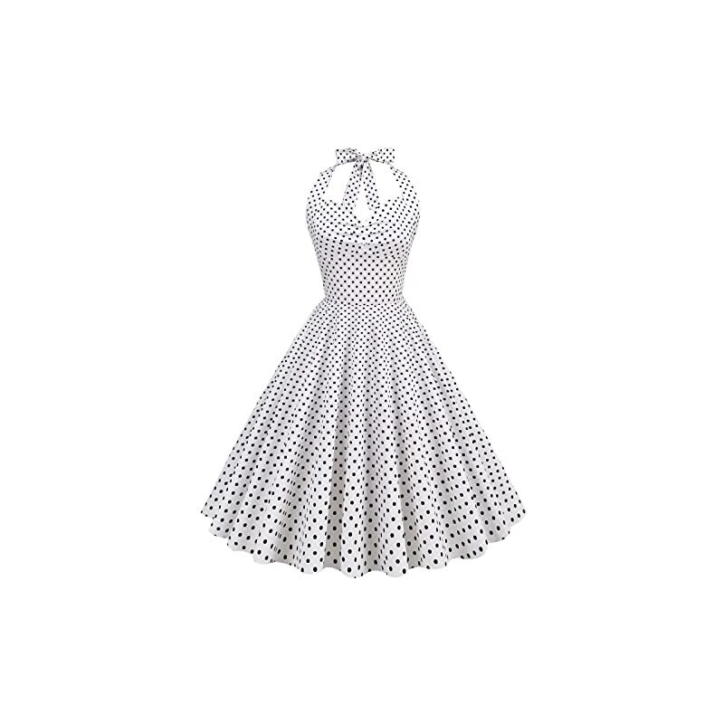 Abito Donna Anni 50 Rockabilly A Pois – Eclettico, Vita Alta, Maniche Corte/Corti - Foto 2