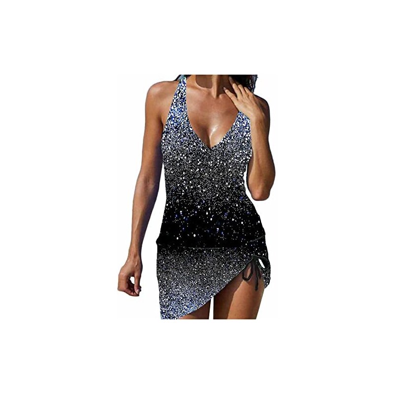 Costume Da Bagno Donna 2 Pezzi Tankini Sfumato Con Pantaloncini - Sportivo Vita Bassa - 3