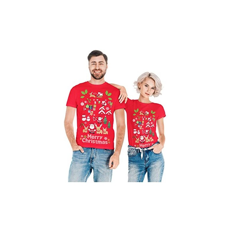 Colorfamily Coppia T-Shirt Magliette Natale Natalizie Lui e lei Merry  Christmas Idea Regalo Natale 