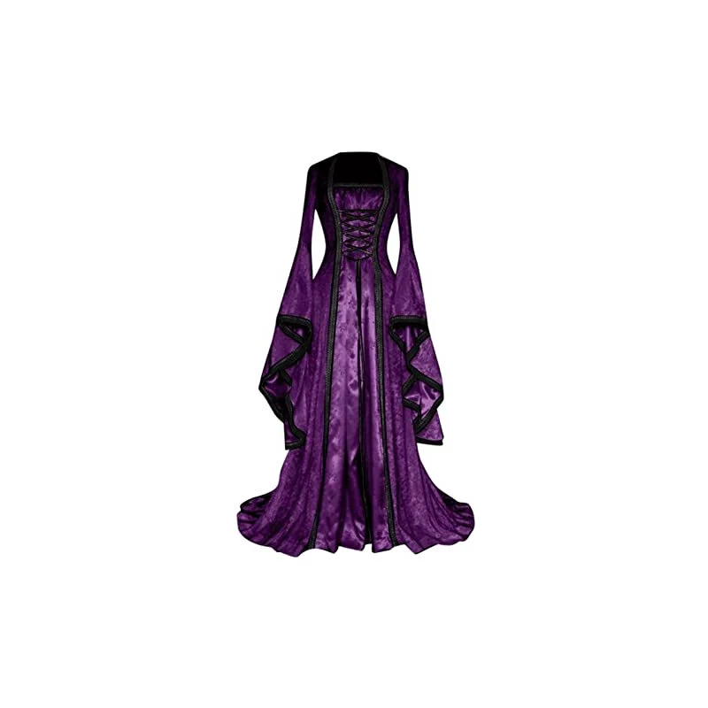 Abito Vampira Donna BOTCAM Abito Da Donna Medievale Con Maniche A Tromba, Lunghezza Del Pavimento Stile Retro Costume Da Principessa Vittoriano Costume Da Strega Vestito Da Donna 128270155 Abito Vittoriano Per Feste - 4