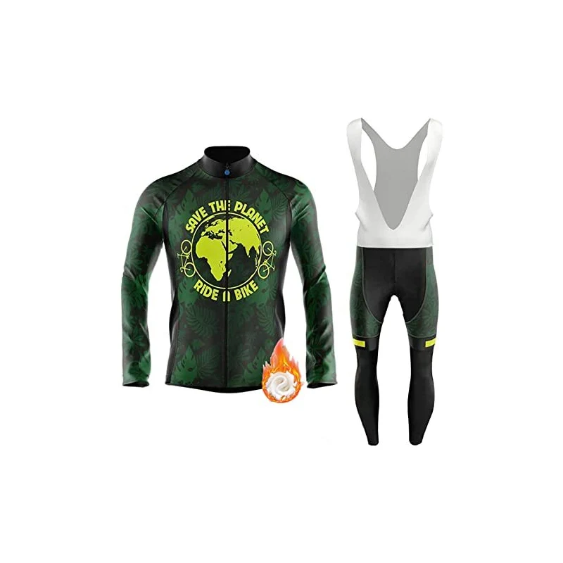 Tuta Ciclismo Invernale Uomo – Maglia A Manica Lunga E Salopette Imbottita, Tessuto Termico E Antivento