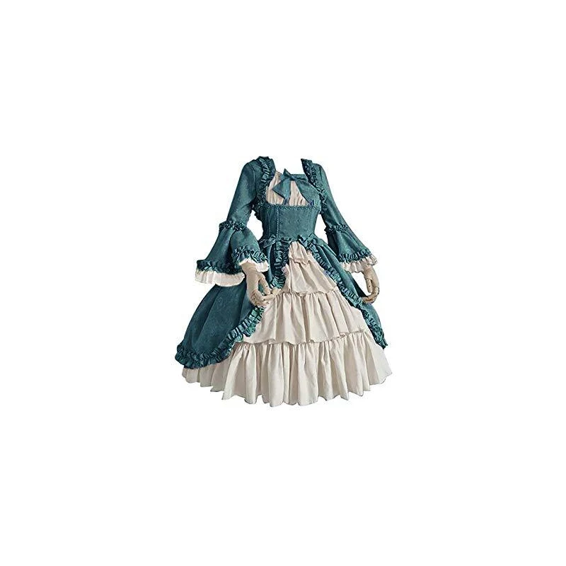 Abito Lungo Gotico Retrò Verde, Maniche A Svasate, Scollo A V, Vestito Alla Caviglia Asimmetrico, Taglie Forti Fino A 5XL