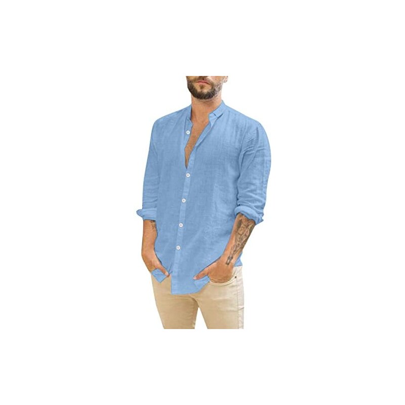 Camisa De Vaqueros Hombre Celeste Denim Manga Corta Slim Fit Ajustado S M L XL e