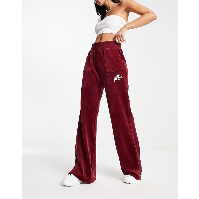 Guess Originals x Betty Boop - Pantaloni rossi in velour in coordinato-Rosso