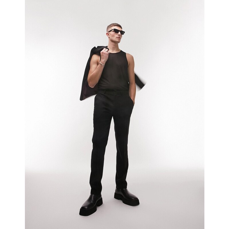 Topman - Pantaloni da abito slim elasticizzati testurizzati neri-Black
