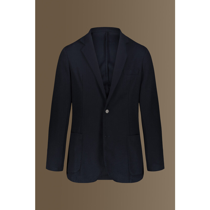Doppelganger Giacca uomo monopetto in jersey piquet con tasca a toppa dark blue Made in italy
