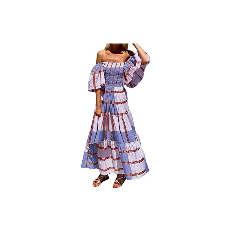 Floerns Abito Lungo Donna Boho Con Stampa Floreale Ditsy – Scollo Quadrato, Maniche Lunghe, Vita Alta, Primavera/autunno - 5