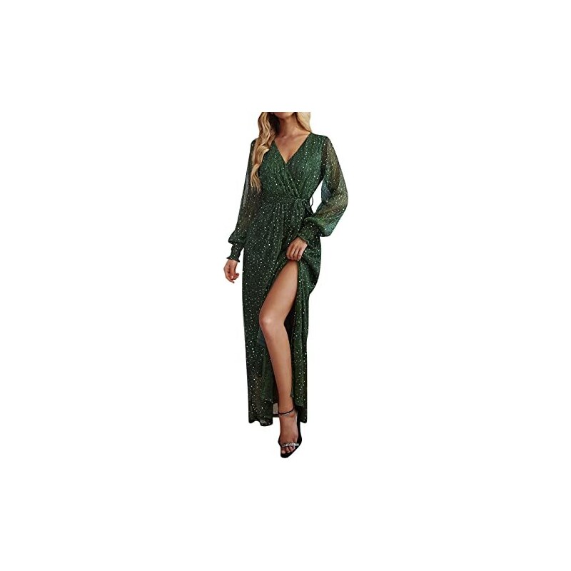 Abito Elegante Da Cerimonia Minetom Per Donna - Scollo A V, Manica Lunga, Paillettes Lucenti, Vestito Da Sera Per Cocktail, Matrimonio E Festa