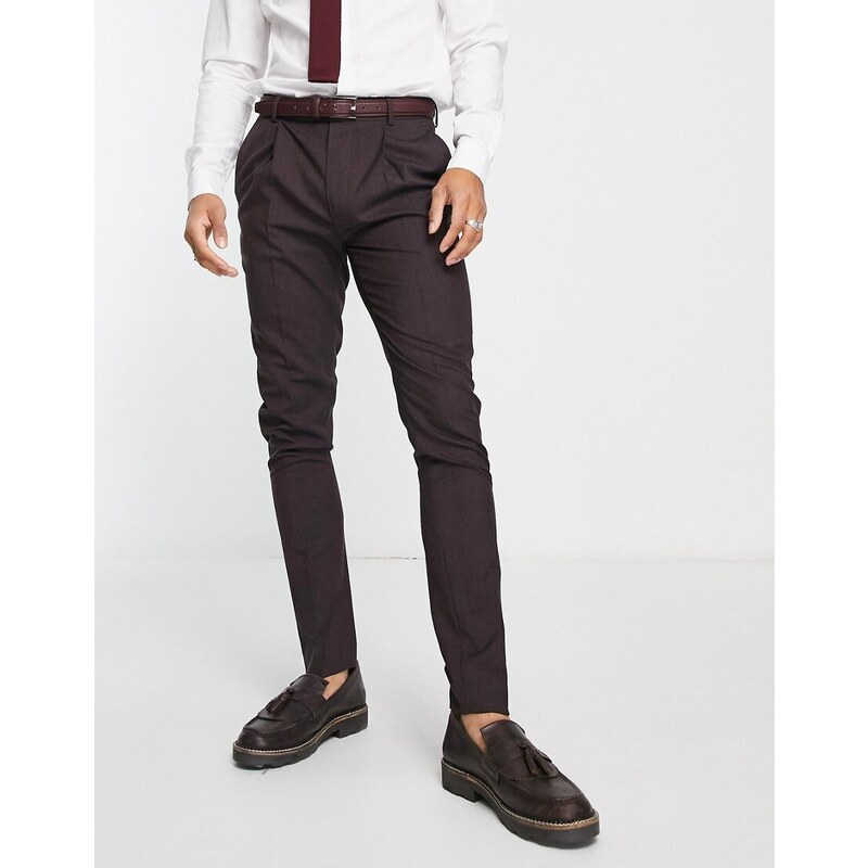 Noak - Pantaloni da abito premium skinny color prugna in misto lana-Viola