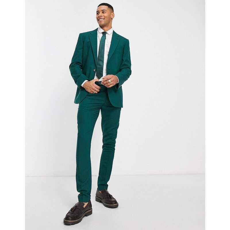Noak - Pantaloni da abito premium skinny verde bosco in misto lana