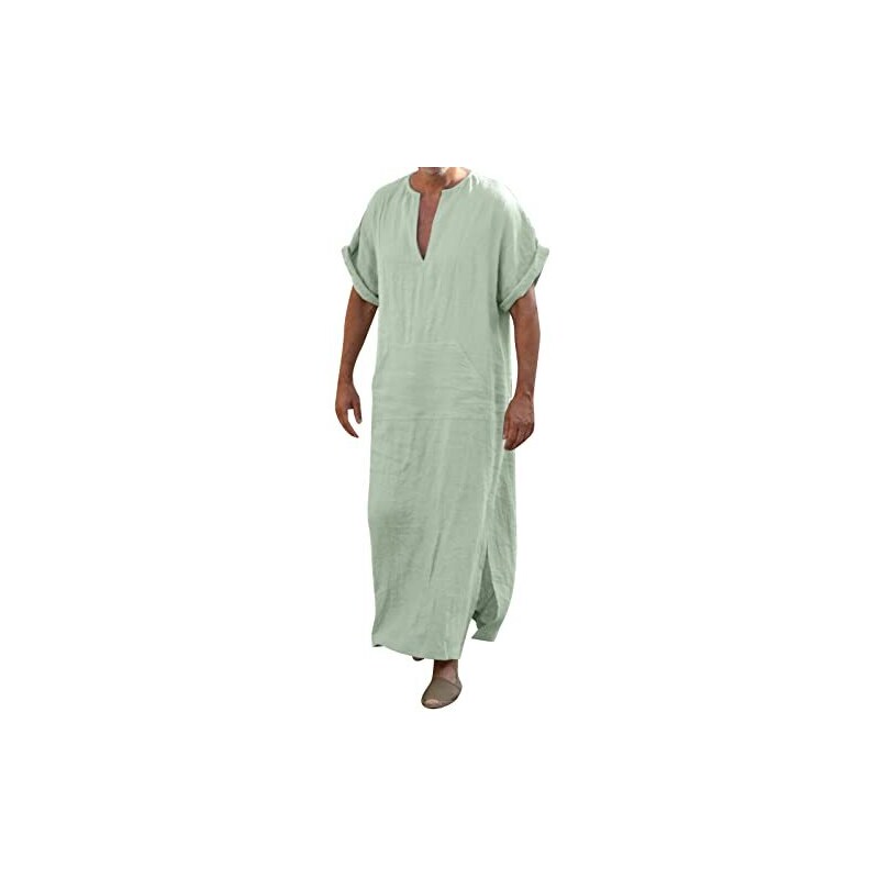 HERSIL Musulmano Caftano Uomo Vintage Robe Tinta Unita Manica Corta - Foto 10