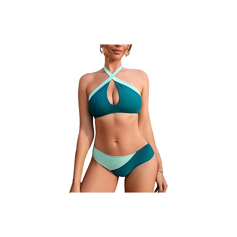 SHEKINI Costume Da Bagno Due Pezzi V-Collo Halter Top Tracolla Regolabile Stampato Triangolo Fondo Bikini Costumi Due Pezzi Donna Bikini Da Spiaggia M Nero 105408427