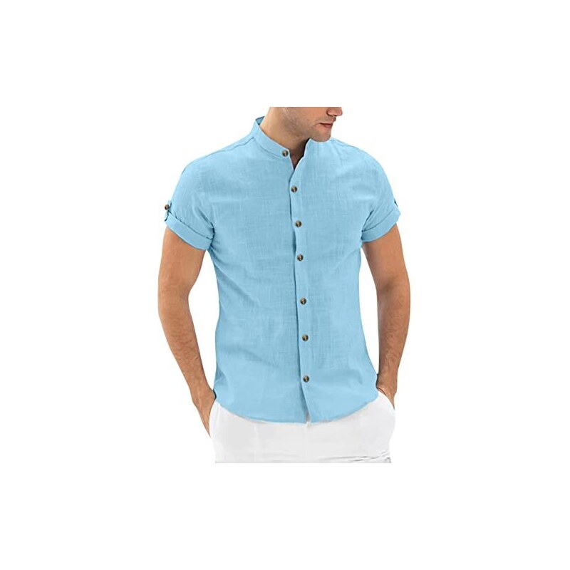Generico Camicia Lino Uomo Manica Corta Camicia Uomo Regular Fit