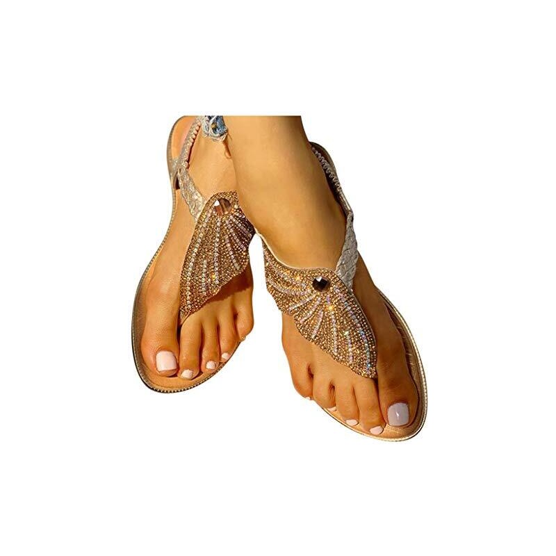 Minetom - Sandali Piatti Donna In Stile Boho, Punta Aperta, Infradito Da Spiaggia, Comodi, Con Suola In Gomma Termoplastica, Chiusura Slip-on, Colore Beige