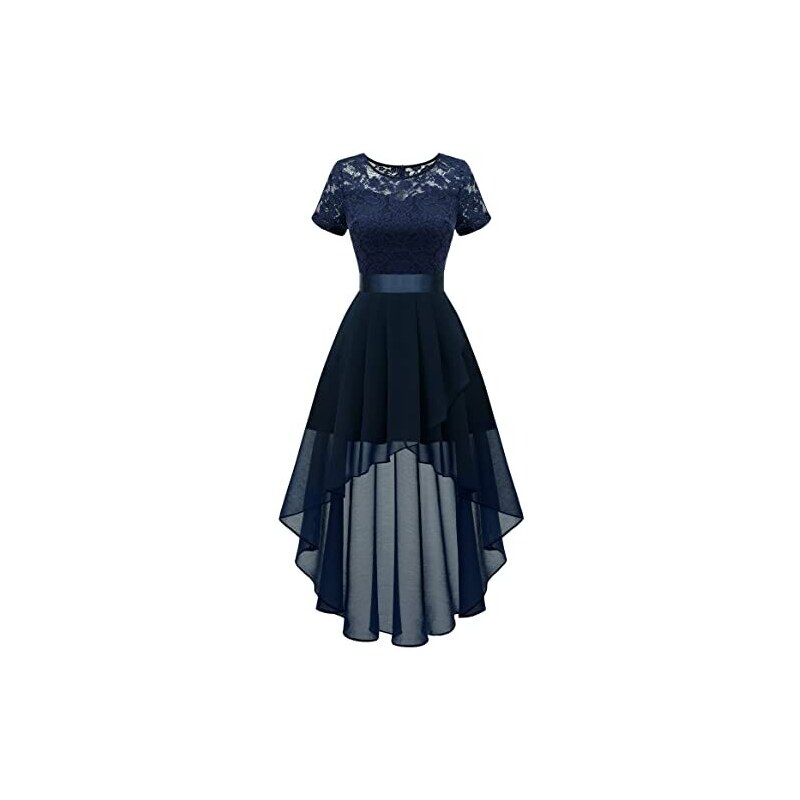 Abito Da Sera Lungo In Pizzo E Chiffon - Elegante Per Cerimonie