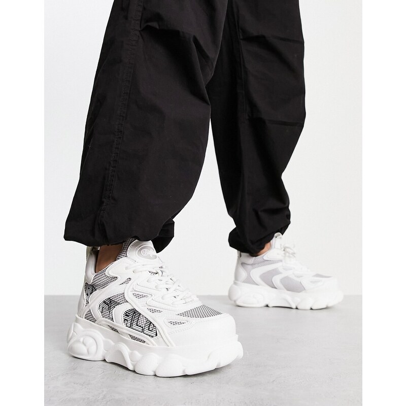 Buffalo - Cloud Grid - Sneakers bianche con suola platform-Bianco