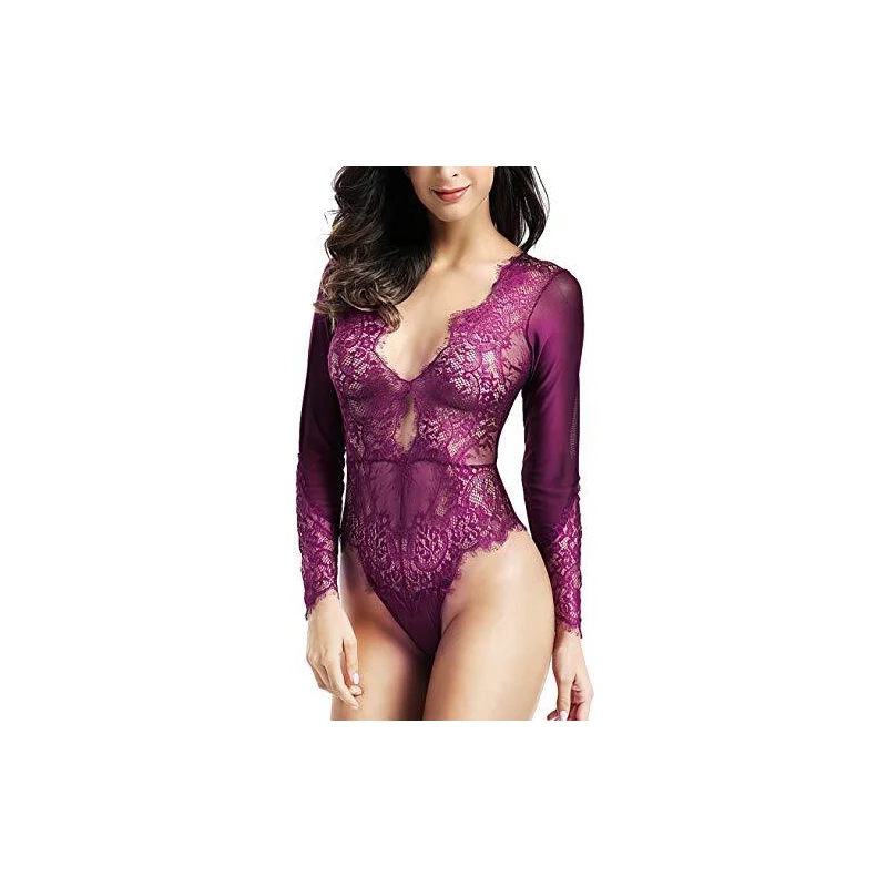 Body Donna In Pizzo Sexy - Maniche Lunghe, Collo Alto - Per Intimo O Serate Speciali - Foto 8