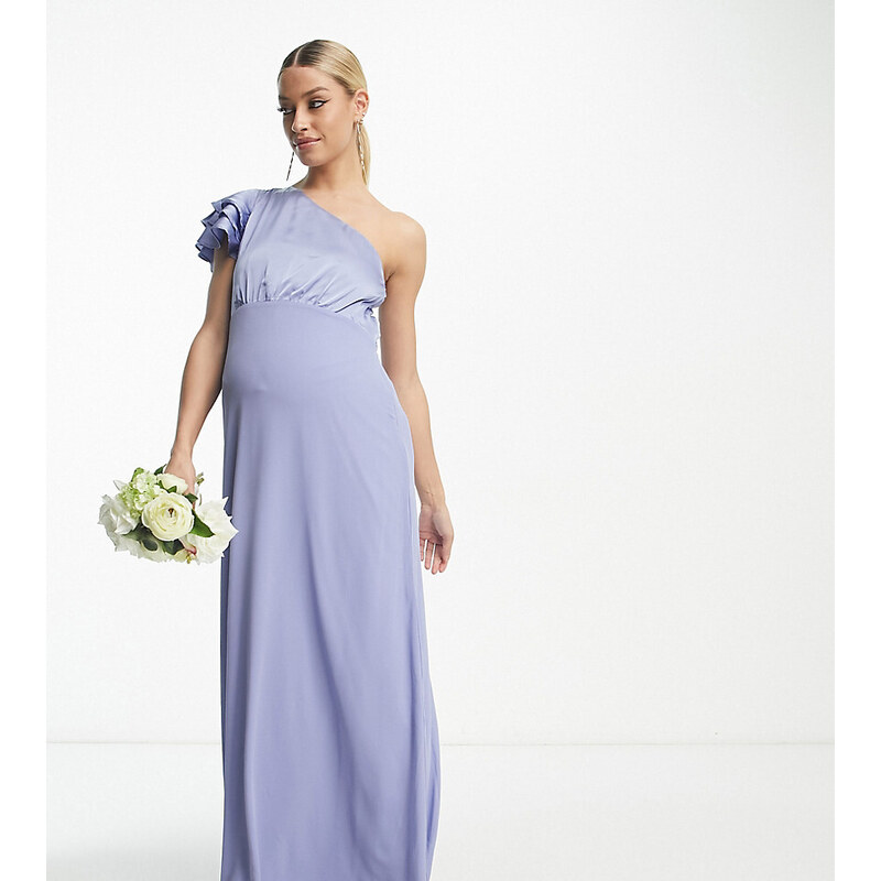 TFNC Maternity TNFC Maternity - Vestito lungo da damigella blu polvere con maniche con volant