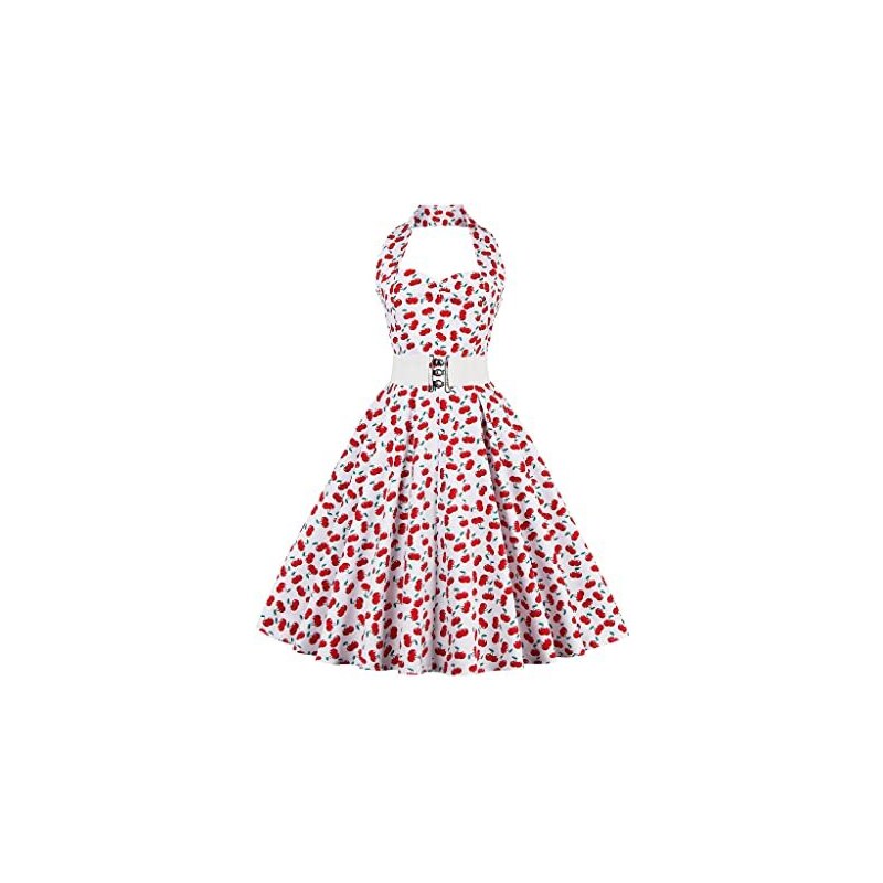 Abito Rockabilly Anni '50 - Vestito Pin Up Con Scollo A V E Stampa Pois Rosso - Foto 9