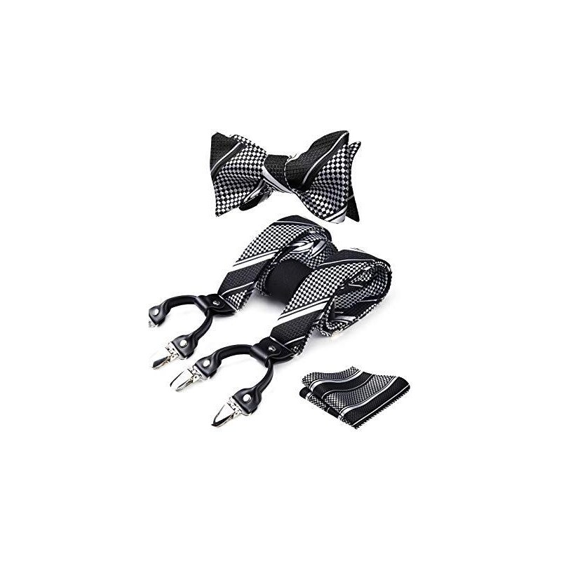 Set Bretelle Uomo Con Papillon E Fazzoletto - Reggicalze 6 Clip, Paisley, Seta - Foto 8