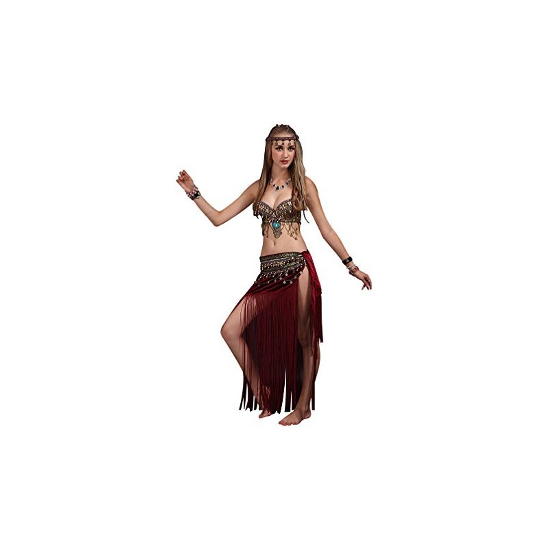 JinYu Set Da 5 Pezzi Per Danza Del Ventre E Cosplay: Gonna, Sciarpa Fianchi, Collana, Bracciale E Orecchini Dorati