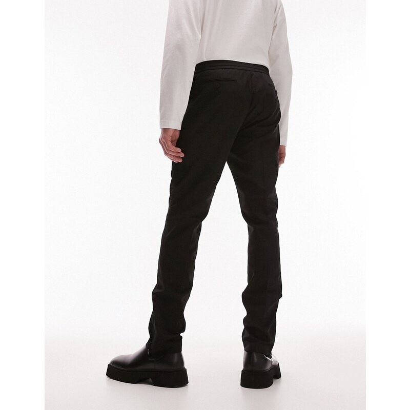 Topman - Pantaloni da abito slim neri con elastico in vita-Black