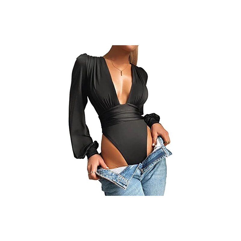 DESIGN - Tuta jumpsuit aderente nera con scollo alla Bardot