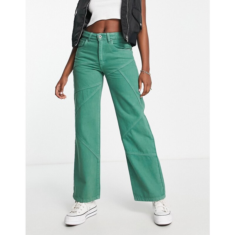 Cotton On - Jeans dritti verdi con pannelli-Verde